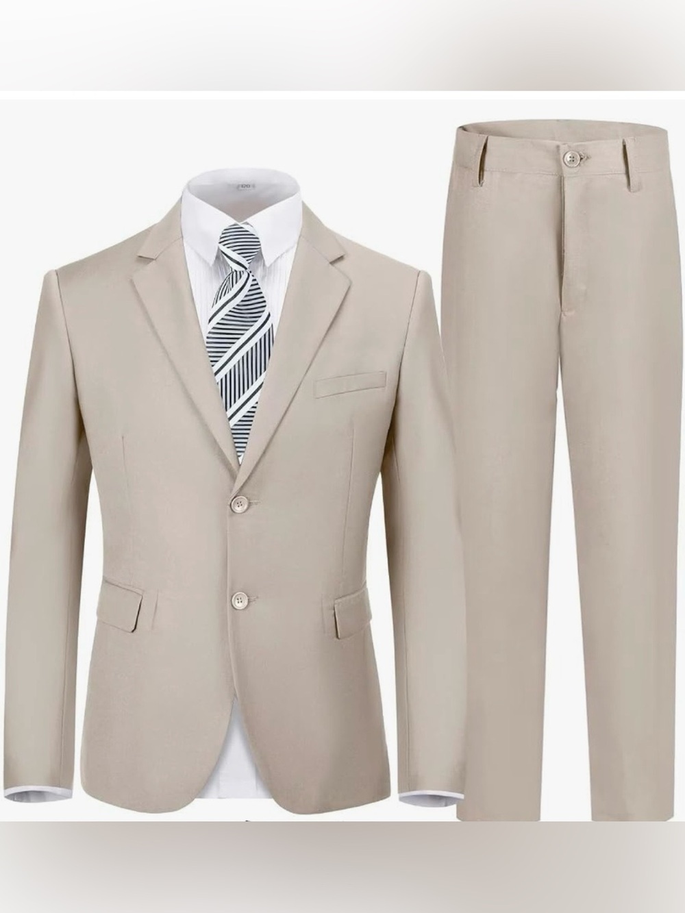 Kids Beige Two-Piece Matching Suit Set - Classic Blazer & Trousers